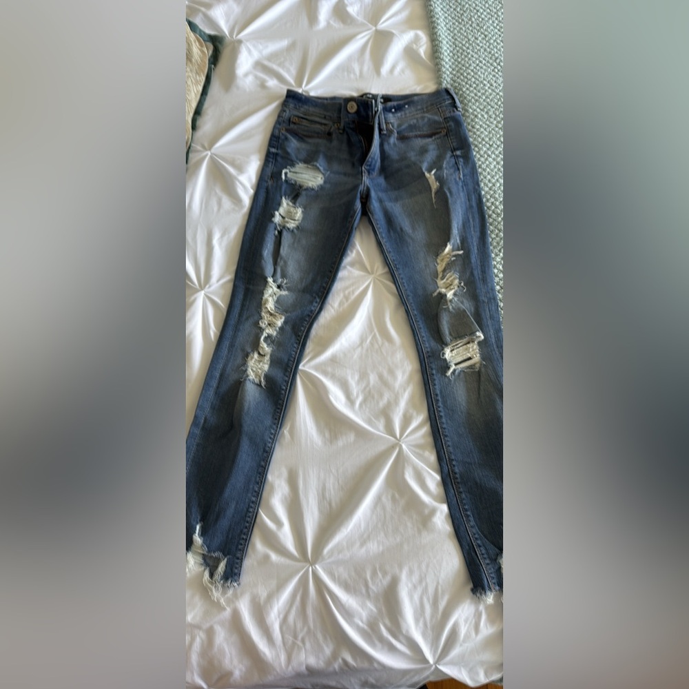 Express Distressed Dark Blue Skinny Jeans